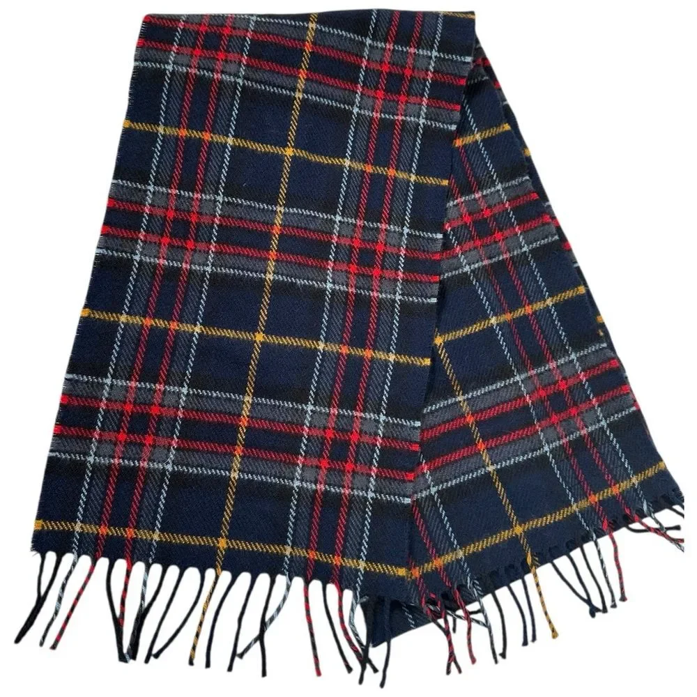 The House of Edgar Scottish Wool Navy Red Tartan Heritage Plaid Fringe Scarf New